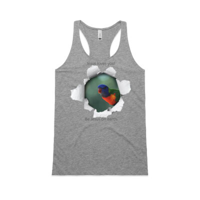 Jesus Loves You, Be Jesus on earth. Racerback Tank Thumbnail